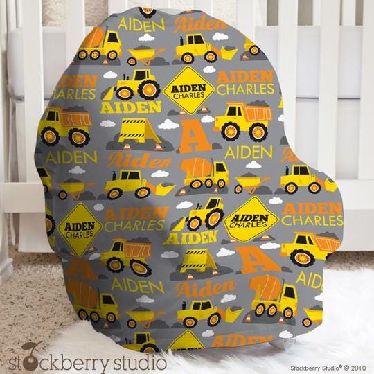 Construction Baby Car Seat Cover Personalized Dump Truck Nursing Wrap Boy Baby Carrier Nursing Cover Stretchy Stroller Shopping Cart Cover