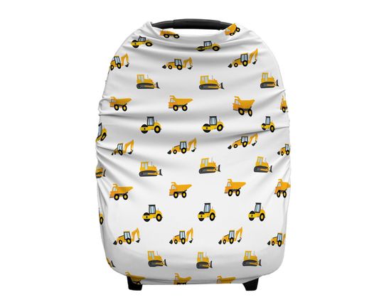 Construction infant seat cover, boy custom infant carrier cover, boy personalized baby name carseat cover, nursing privacy cover