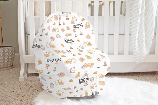 Construction Truck Car Seat Cover: Stretchy Knit Nursing Cover