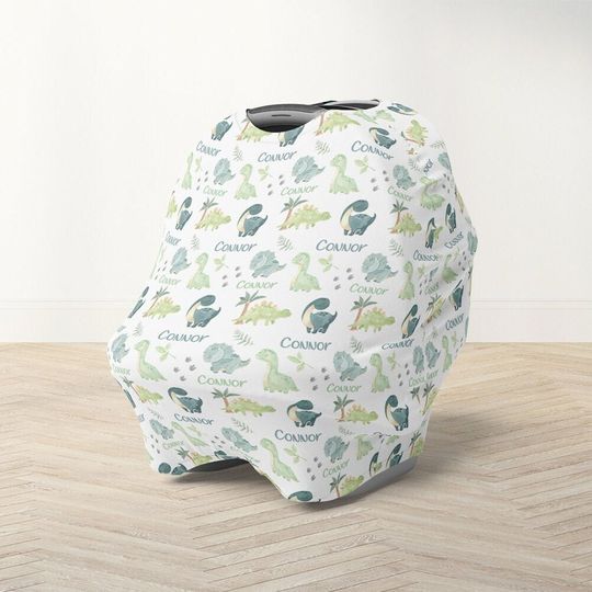 Baby Dragon Carseat Canopy- Little Dino Car Seat Cover- Stretchy Nursing Cover, Custom Baby Boy Dinosaur Nursery  Baby Shower Gift 349
