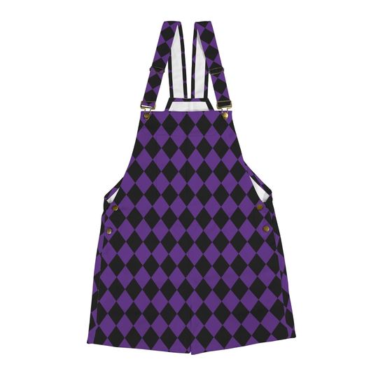 Horned Frog Purple Black Diamonds Shortalls, Clowncore Jester Jumpsuit, Dungaree Shorts