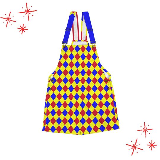 Discover Carnival Chaos Harlequin Shortie Overalls, Nonbinary Unisex Clowncore Jester Jumpsuit Clown Pants Dungaree Shorts Decora Kei Plus Size Bibs