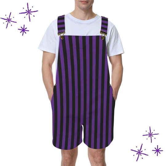 Discover Horned Frog Purple Black Stripe Shortie Overalls, Nonbinary Clowncore Jester Jumpsuit Clown Pants Dungaree Shorts Team Spirit Bibs