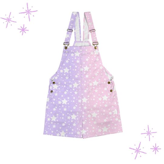 Yume Pastel Stardust Shortie Overalls, Fairy Kei Soft Clowncore Jumpsuit Clown Shorts