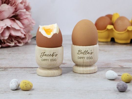 Personalised Egg Cup with Any Name, Engraved Wooden Egg Cup, Easter Gift for Kids