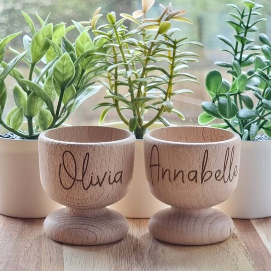 Personalised Wooden Easter egg Cup, Engraved Dippy Egg, First Easter Gift, Breakfast Eggs,