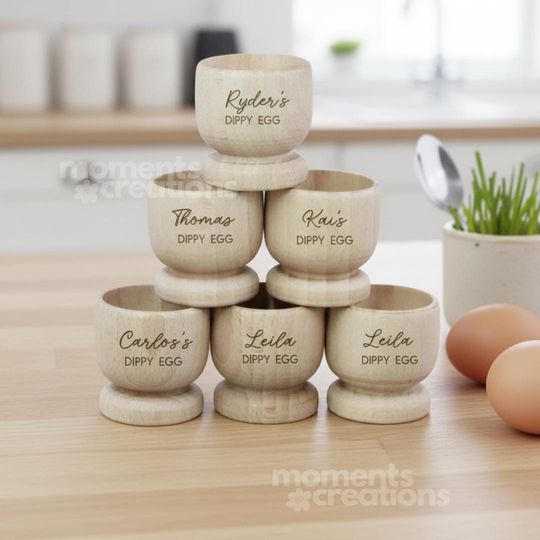 Custom Name Engraved Wooden Egg Cup: Personalized Dippy Egg Holder for Toddlers, Kids Breakfast Gift