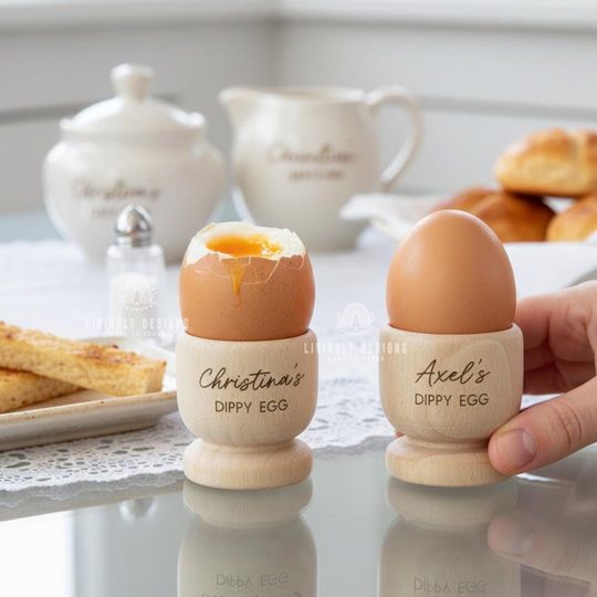 Custom Name/Date Wooden Egg Cup: Personalized Engraved Breakfast Egg Holder