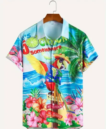 Discover 5XL Parrot Hawaiian Shirt Men's Vacation Cruise Island Print