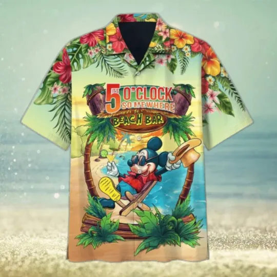 Discover Mickey Mouse 5 O'Clock Somewhere Beach Bar Hawaiian Shirt