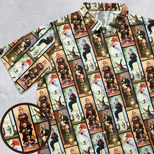 Discover Haunted Mansion Vintage Stretch Pattern Button Down Shirt