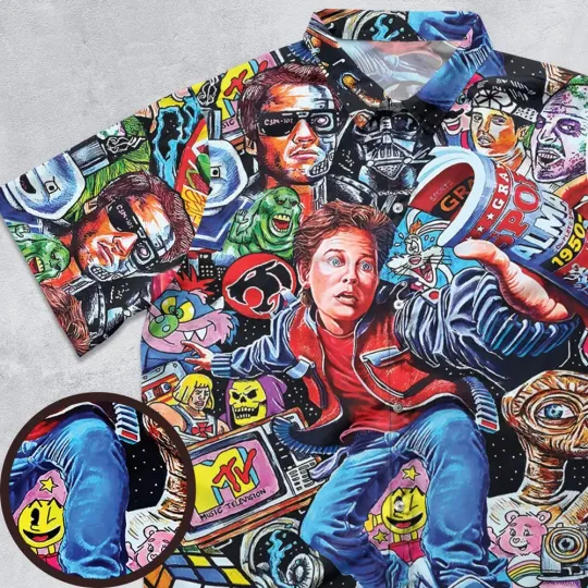 Discover Back To The 80s Pop Culture 80s Movies Characters Button Down Shirt