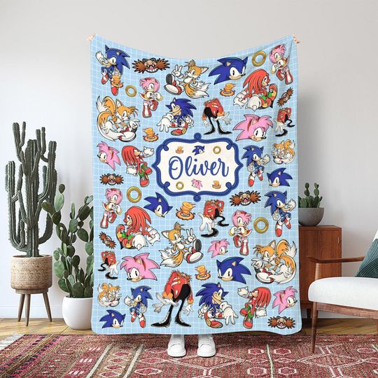 Discover Blue Hedgehog Movie Blanket, Speed Hero And Friends Blanket, Iconic Video Game Poster Throw Blanket, Custom Movie Hero Gift Blanket, MAA055