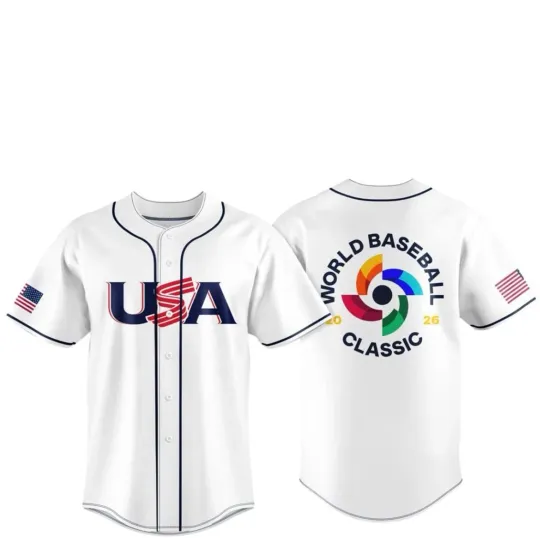 Discover United States 2026 World Baseball Fanmade Print White Baseball Jersey