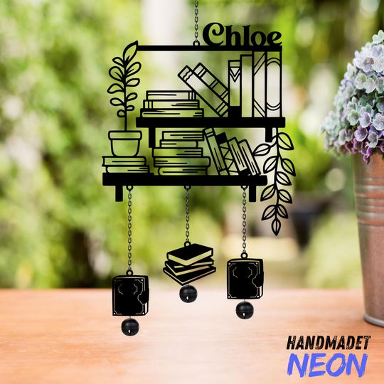 Discover Personalized Reading Metal Wind Chimes Rattle, Custom Bookshelf Wind Chimes with Name, Library Decor, Ideal Gift for Book Lovers, Teacher