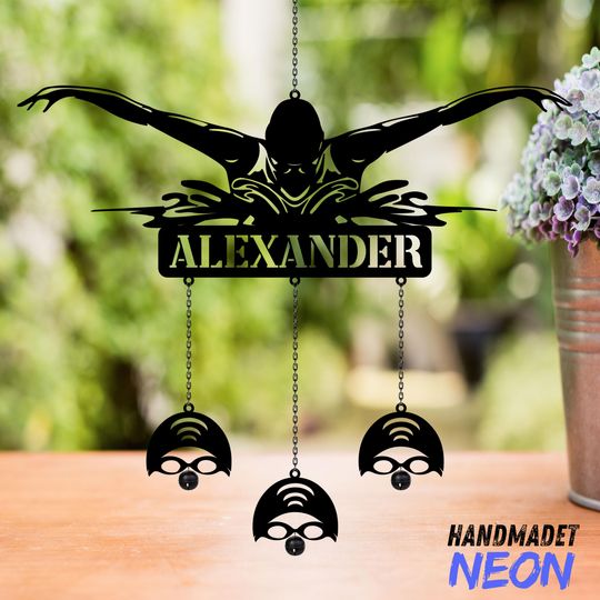 Discover Personalized Swimmer Metal Wind Chimes Rattle, Custom Swimming Wind Chimes with Name, Beach Decor, Home Decor, Ideal Gift for Swimmer