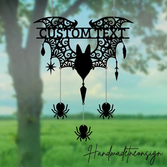 Discover Custom Metal Bat Wind Chime, Personalized Metal Bat Garden Decor, Outdoor Tree Hanger, Halloween Wind Chime Decor, Halloween Hanger Outdoor