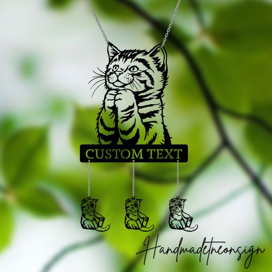 Discover Custom Metal Cute Kitten Wind Chime, Personalized Metal Cute Cat Garden Decor, Outdoor Tree Hanger, Farm House Decor, Garden Hanger Outdoor