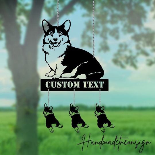 Discover Custom Metal Corgi Dog Wind Chime, Personalized Metal Corgi Dog Garden Decor, Outdoor Tree Hanger, Garden Hanger Outdoor Wind Chime