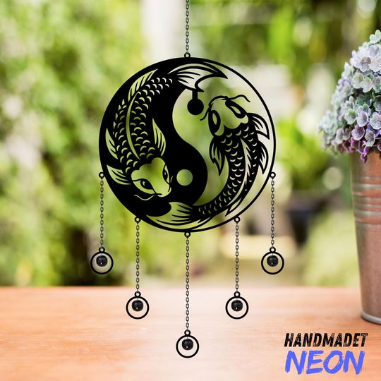 Discover Custom Koi Fish Metal Wind Chimes Rattle, Personalized Koi Fish Name Sign, Fish Wind Chimes, Koi Pond Sign, Outdoor Garden Decor, Home Decor