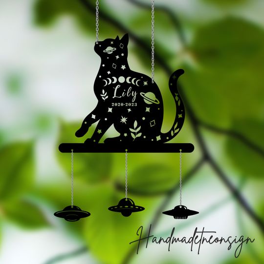 Discover Custom Metal Galaxy Cat Wind Chime, Personalized Metal Galaxy Cat Garden Decor, Outdoor Tree Hanger, Farm House Decor, Garden Hanger Outdoor