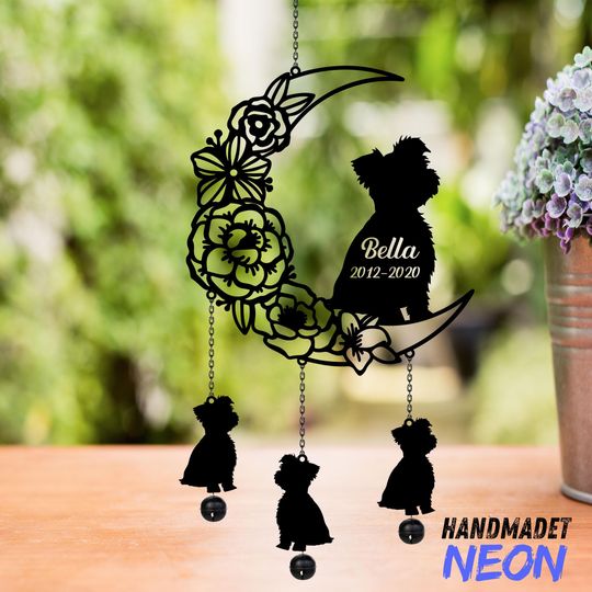 Discover Personalized York Terrier Memorial Metal Wind Chimes Rattle, Custom Yorkie Design With Name, Pet Memorial Gift, Pet Loss Gift, Dog Memorial