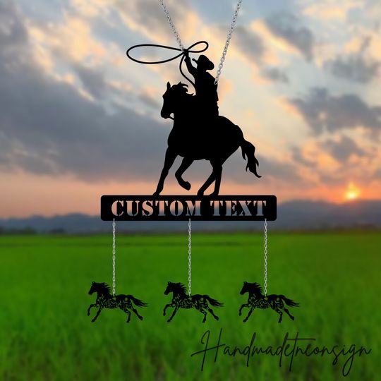 Discover Custom Metal Cowboy Wind Chime, Personalized Metal Cowboy Garden Decor, Outdoor Tree Hanger,Garden Hanger Outdoor Wind Chime, Cowboy Decor