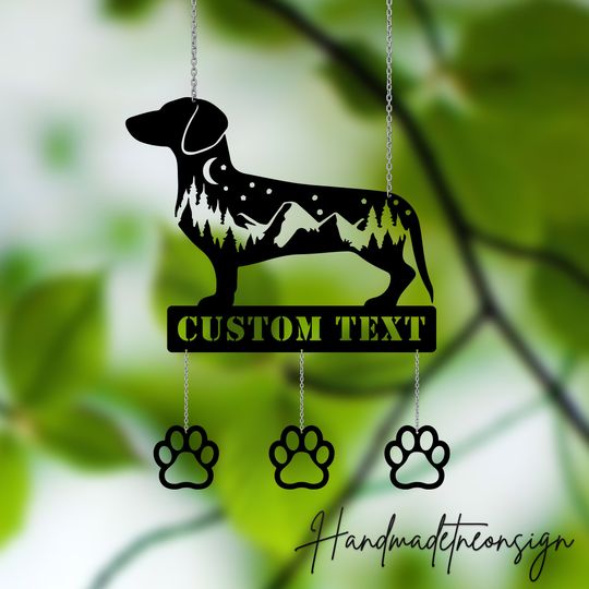 Discover Custom Metal Dachshund Dog Wind Chime, Personalized Metal Dachshund Garden Decor, Outdoor Tree Hanger,Garden Hanger Outdoor Wind Chime