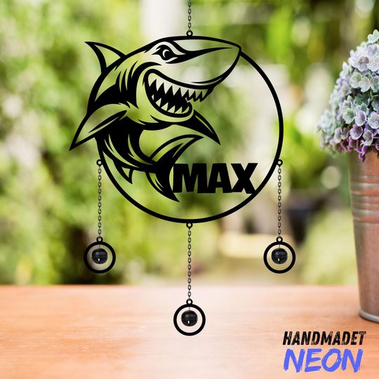 Discover Personalized Shark Metal Wind Chimes with Name, Custom Name for Wind Chime Rattle, Gift for Shark Lover, Beach House Decoration