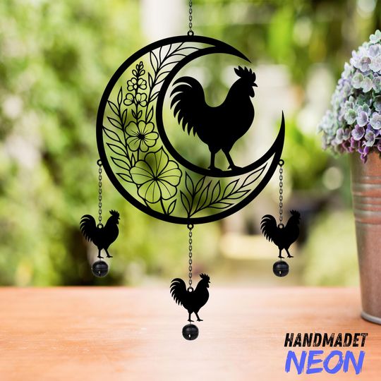Discover Personalized Rooster Metal Wind Chimes, Custom Rooster Wind Chime Rattle, Farmhouse Yard Decor, Gift For Farmer or Chicken Lover