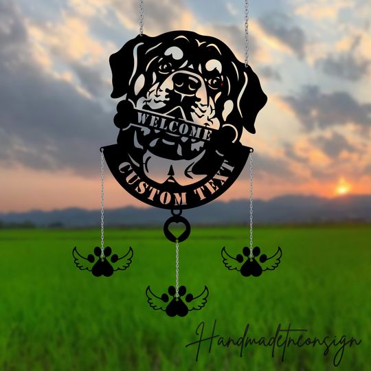 Discover Custom Metal Rottweiler Dog Wind Chime, Personalized Metal Rottweiler Dog Garden Decor, Outdoor Tree Hanger,Garden Hanger Outdoor Wind Chime