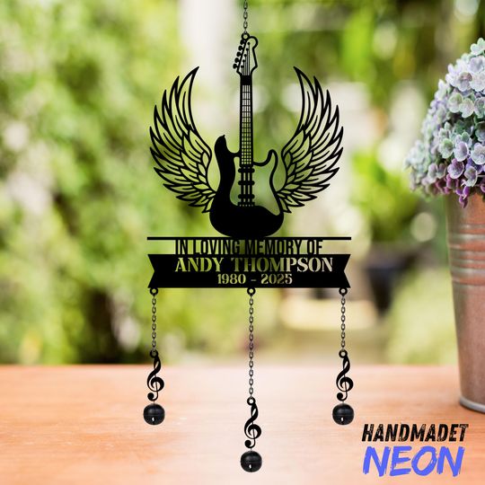 Discover Personalized Guitar Player Memorial Metal Wind Chimes Rattle, Custom Musician Memorial Gifts, Outdoor Garden Decor, Gift for Music Lovers