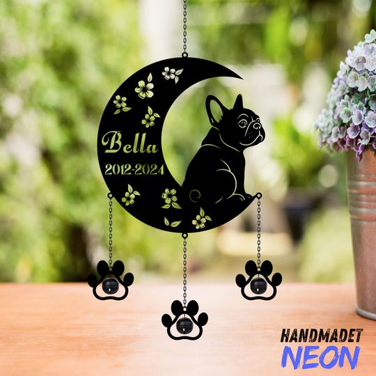 Discover Personalized French Bulldog Memorial Metal Wind Chimes Rattle, Custom Bulldog With Name And Date, Dog Memorial Gift, Pet Loss Gifts