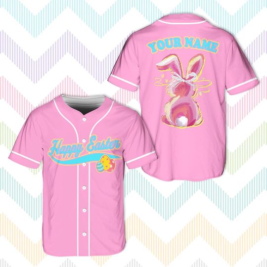Discover Personalized Easter Baseball Jersey, Custom Name Bunny Shirt, Happy Easter Gift for Kids and Adults, Cute Bunny Jersey