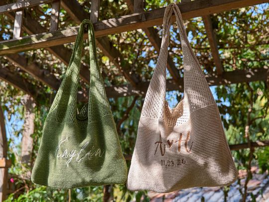 Discover Personalized Knitted Beach Bag with Embroidered Name, Bridesmaid Gifts