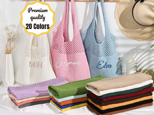 Discover Personalized Crochet Bag, Beach Tote Bag, Embroidered Bags, Bachelorette Party Favors, Gift for Women, Knit Bag, Summer Bag, Bridesmaid Bag