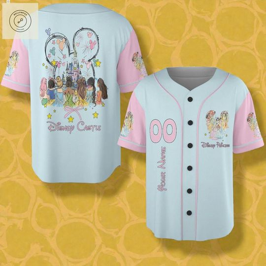 Discover Disney Castle Baseball Jersey, Princess Family Trip Shirt, Custom Name Number Button Down Jersey