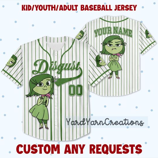 Discover Personalized Disgust Baseball Kid Adult Jersey, Disney Cartoon Shirt