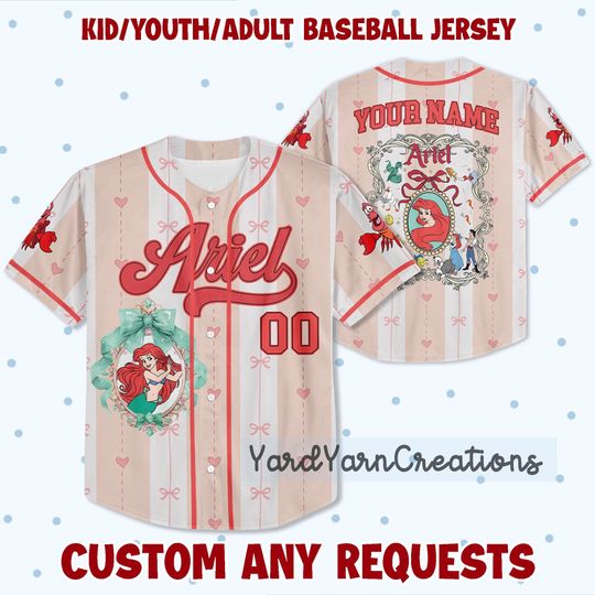 Discover Personalized Cartoon Mermaid Kid Adult Jersey, Coquette bow  Baseball Shirt