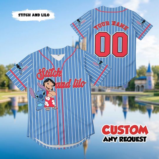 Custom Stitch and Lilo Baseball Jersey, Personalized Lilo and Stitch Shirt, Disney Family Vacation Jersey, Ohana Means Family Gift