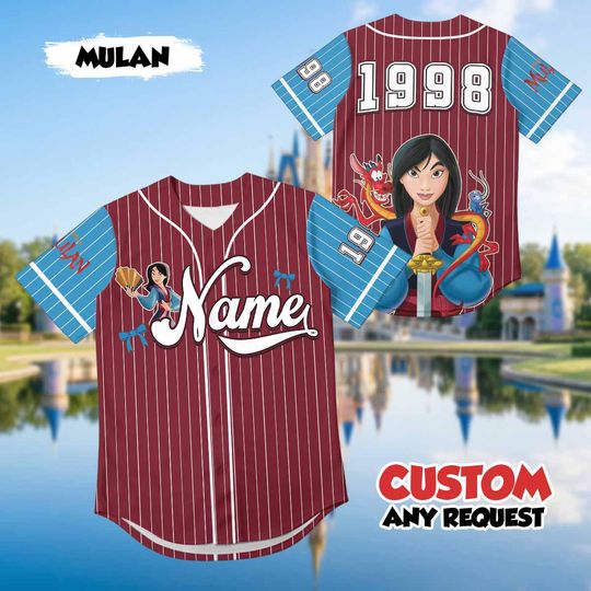 Discover Custom Mulan Baseball Jersey, Personalized Disney Princess Shirt, Mulan 1998 Fan Gift, Mushu and Cri-Kee Jersey, Disney Family Trip Apparel