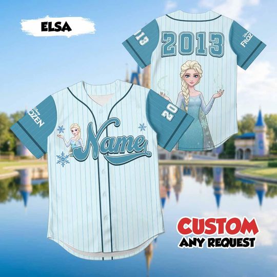 Custom Elsa Princess Baseball Jersey, Personalized Fro.zen Inspired Shirt, Disney Vacation Ice Queen Outfit, Elsa Jersey for Women