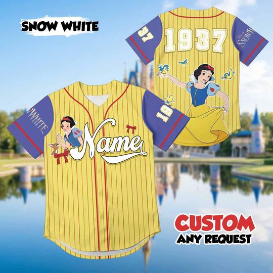 Custom Snow White Baseball Jersey, Personalized Fairest One of All Shirt, Disney Princess Vacation Outfit, Snow White Inspired Jersey