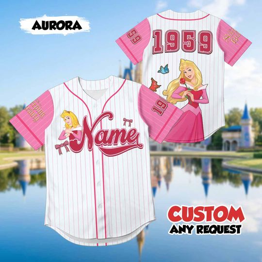 Custom Aurora Baseball Jersey, Personalized Sleeping Beauty Family Vacation Shirt, Disney Princess Aurora Fan Gift, Custom Name and Number