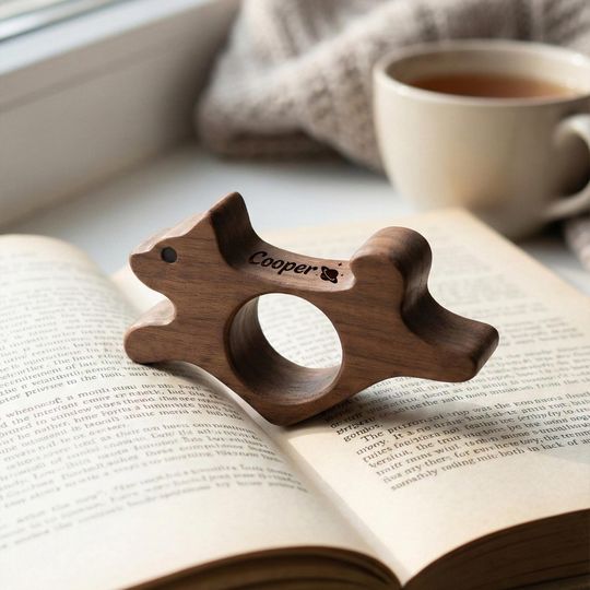 Discover Personalized Wooden Book Page Holder, Book Accessories, Dog Book Page Holder, Birthday Gift, Book Lover Gift, Wooden Thumb Page Holder