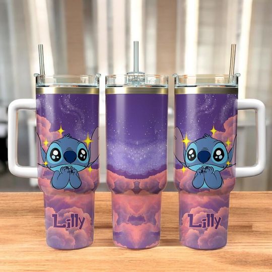 Discover Custom Stitch 40oz Tumbler, Disney Stitch Gift for Girls, Purple Galaxy Sparkle Travel Cup, Cartoon 40oz Tumbler, Free Shipping