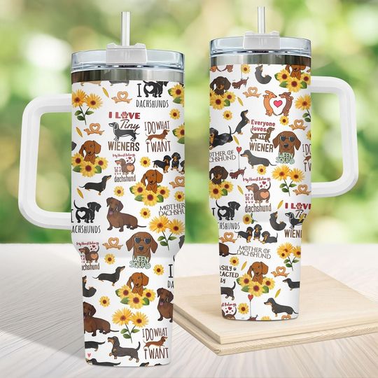 Discover Dachshund Tumbler 40Oz, Wiener Dog Coffee Tumbler, Sausage Dog Insulated Tumbler, Badge Dog Cup, Doxie Travel Tumbler, Dog Mom Gifts