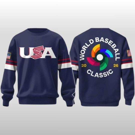USA Baseball 2026 World Baseball Sweatshirt, White Navy Color