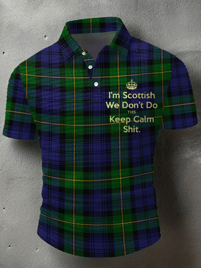 Men's Scotland Plaid Waffle Polo Shirts