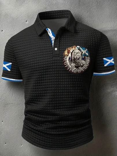 Men's Scotland Flag Proud The Brave Waffle Polo Shirts
